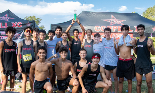 Coppell XC Varsity Boys Celebrate with Team After